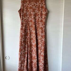(SOLD) Pact Organic Cotton Floral Sleeveless Dress in Rust